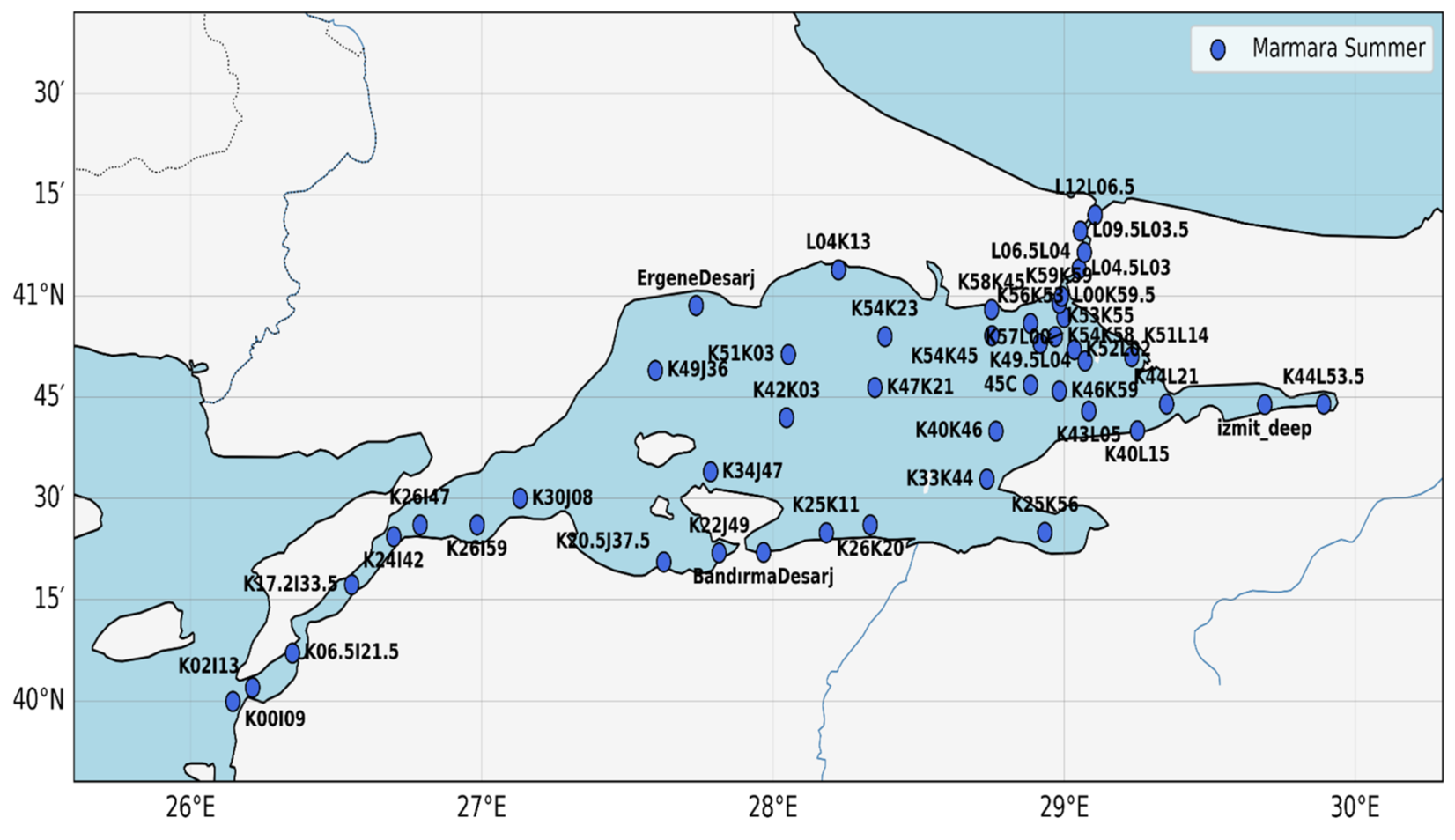 Marmara Denizi örnekleme istasyonları